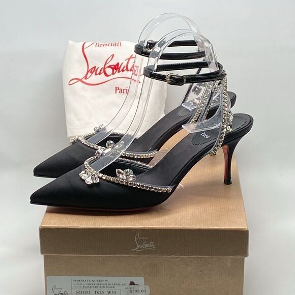 Christian Louboutin Marykate Queen Crystal-Embellished Satin Pumps size 37.5 - Picture 12 of 14